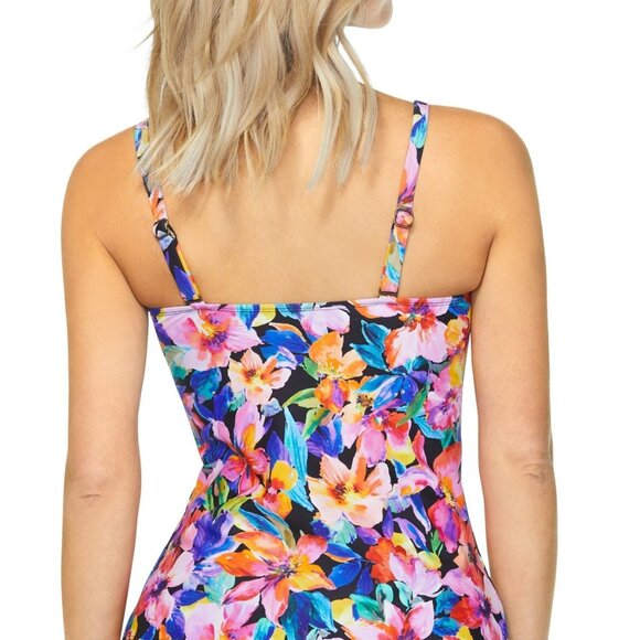 Island Escape Women's Tahiti Ruffled Tankini Top Floral Multicolor Size 12 - Picture 2 of 4